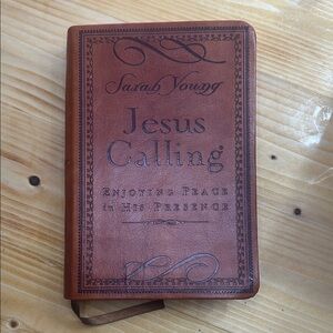 Brown Leather Jesus Calling Book enjoying peace in his presence
